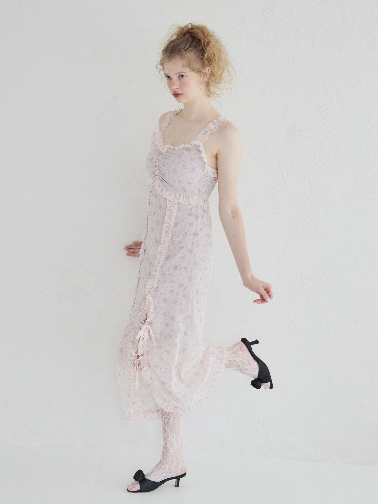 Frill slit cami dress ピンク size:M model:173cm Olesia