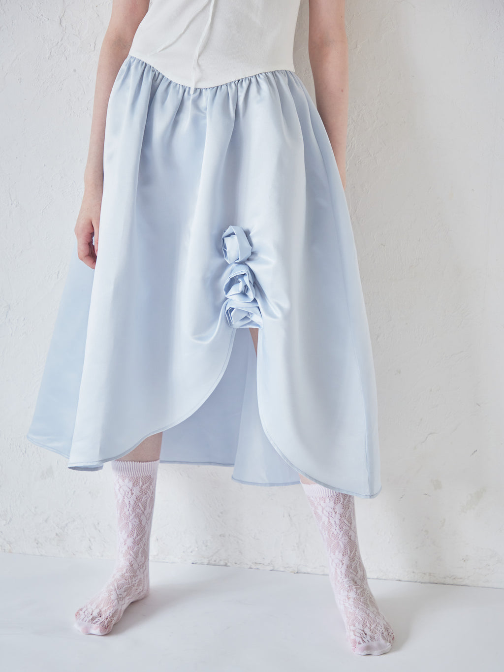 Rose satin docking rib dress ブルー size:M model:170cm ALICE