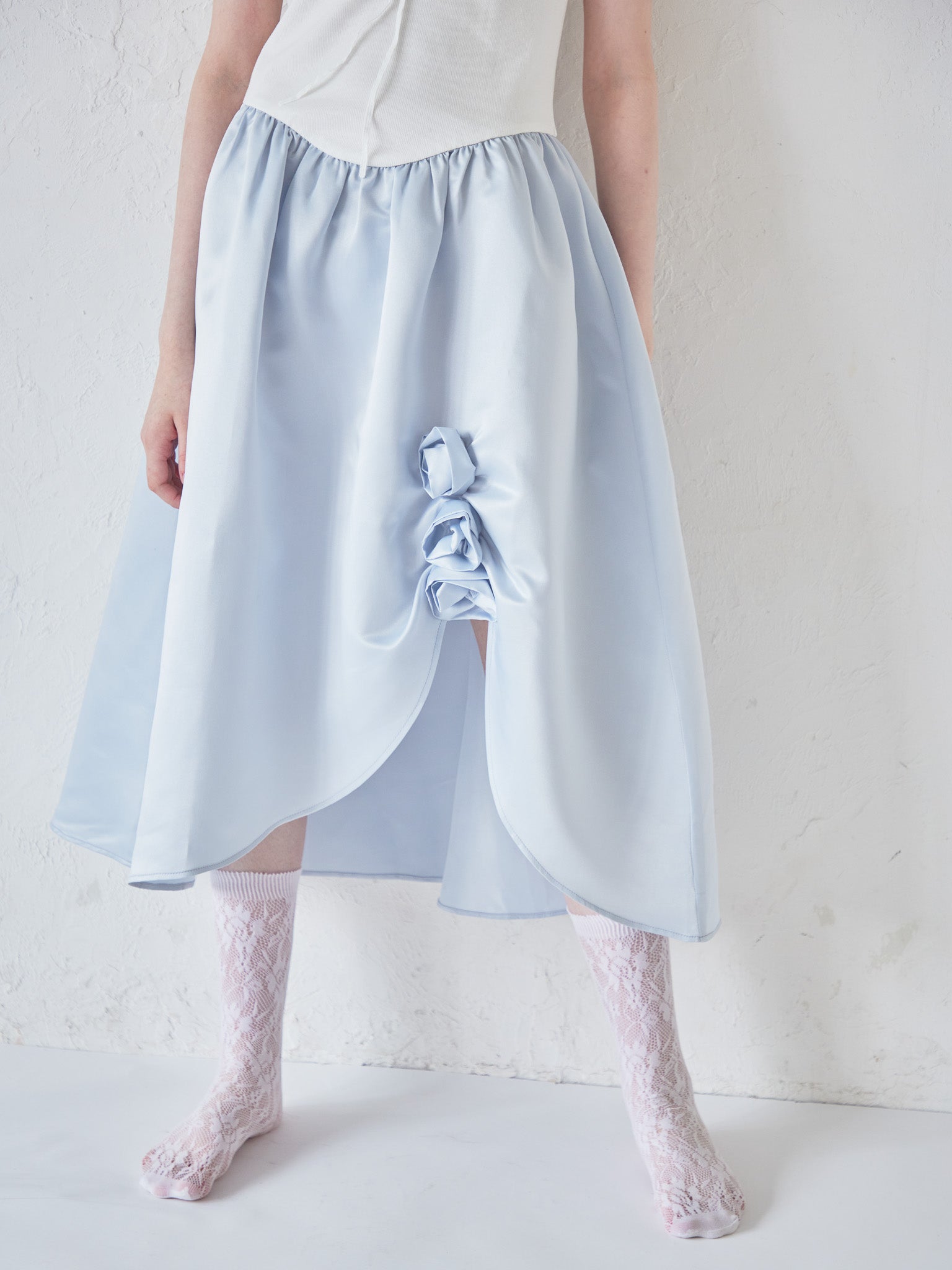 Rose satin docking rib dress ブルー size:M model:170cm ALICE