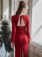 Back open shiny knit dress レッド size:M model:173cm DASHA.G