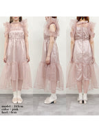 Dot organdy dress ピンクベージュ