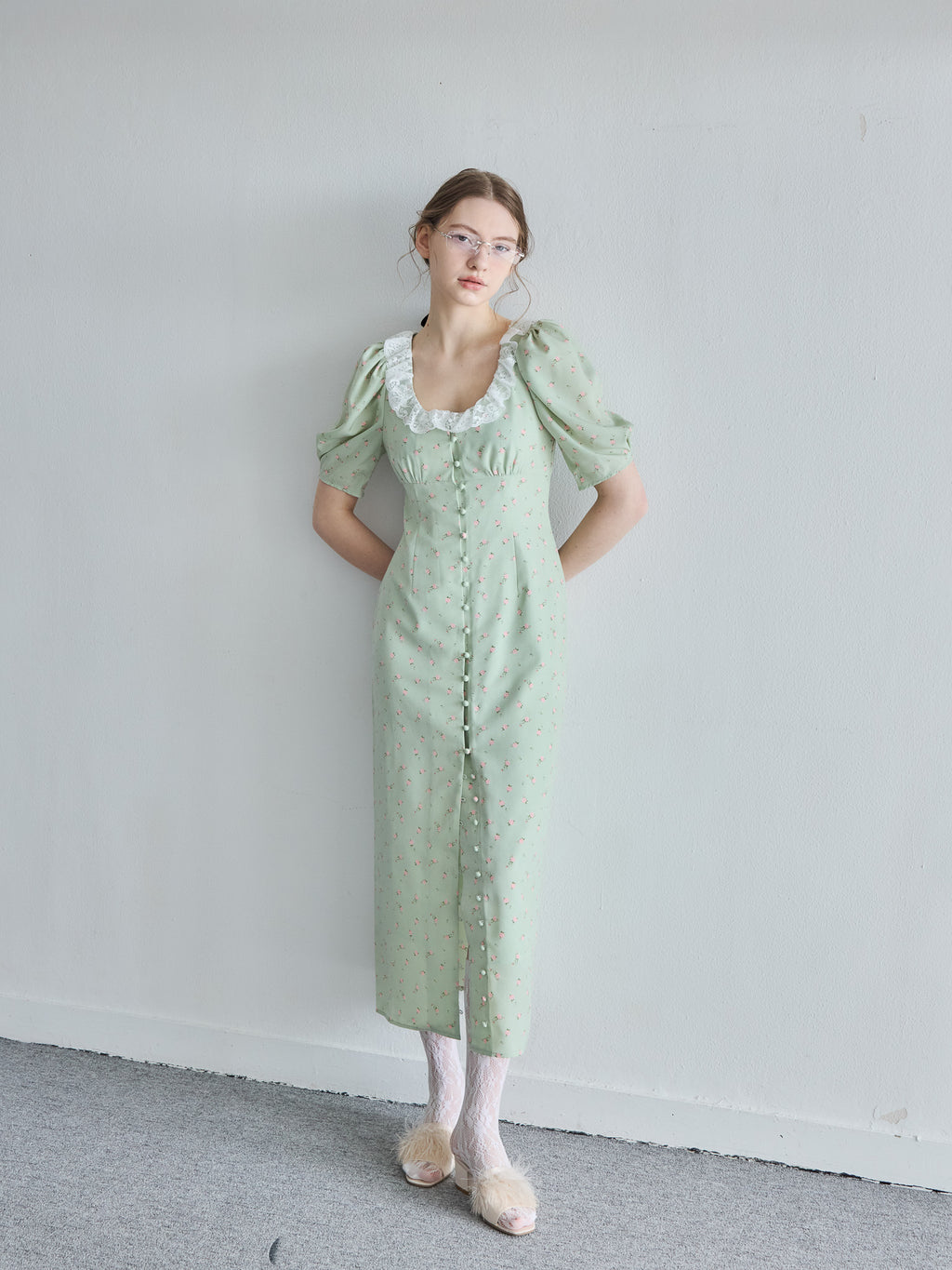 Decollete lace dress ミント size:M model:171cm ANIUTA