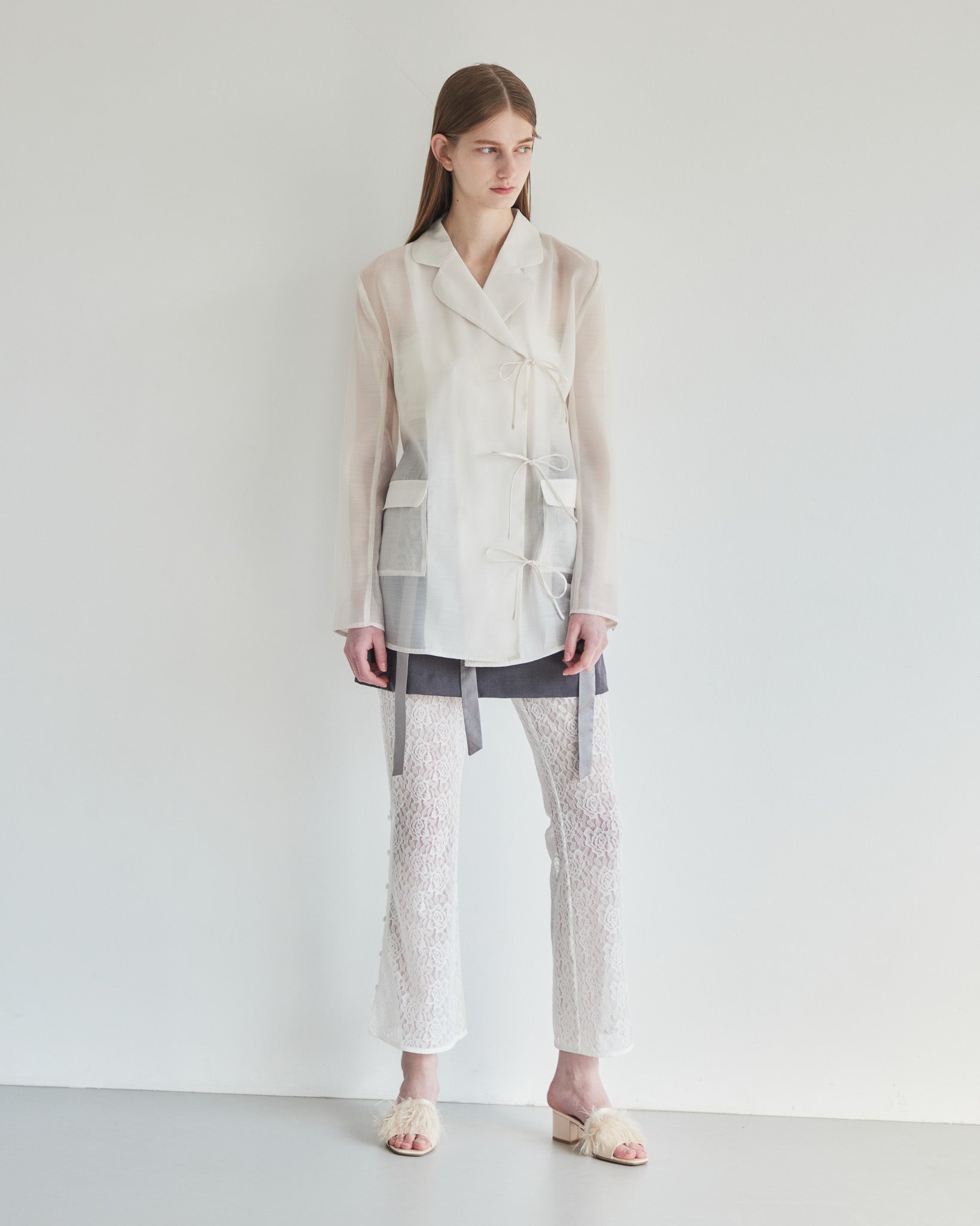 Ribbon sheer jacket アイボリー size:M model:174cm LERA