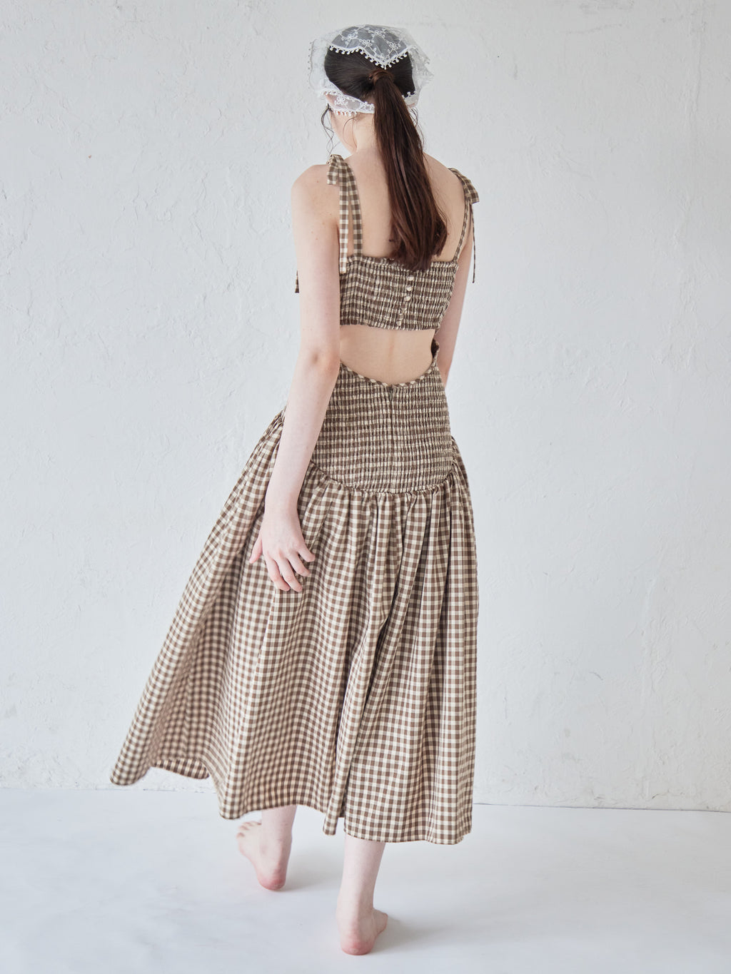 Gingham check back open dress ブラウン size:M model:170cm ALICE