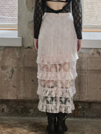 Shiny lace tiered skirt ピンク size:M model:173cm DASHA.G