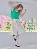 Ribbon slit pleated skirt ドット size:M model:173cm Olesia