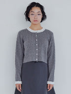Frilly cable knit cardigan グレー size:M model:161cm 富樫かなえ
