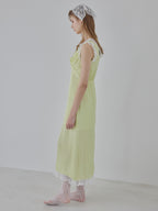 Lace trim satin ribbon dress ライム size:M model:175cm MARTA