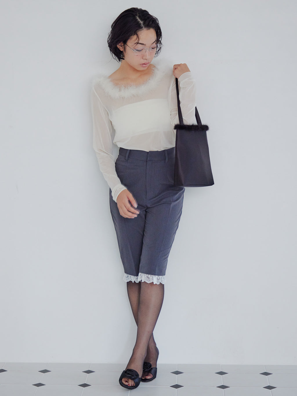 Fur satin bag ブラック size:M model:161cm 富樫かなえ