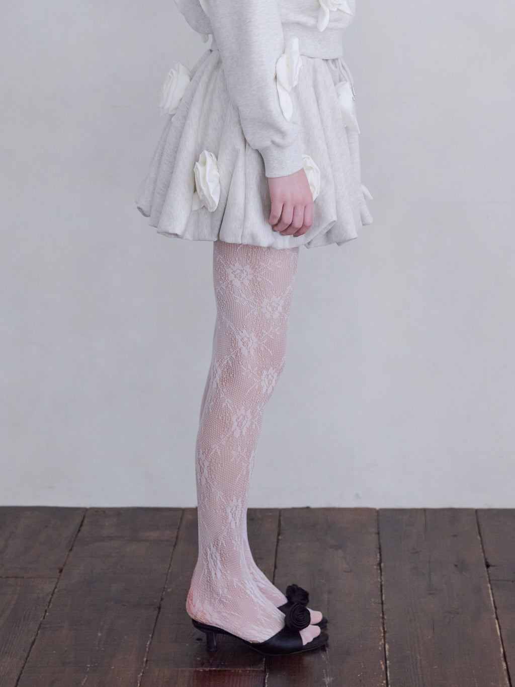 Many rose sweat balloon skirt グレー size:M model:173cm ALINA