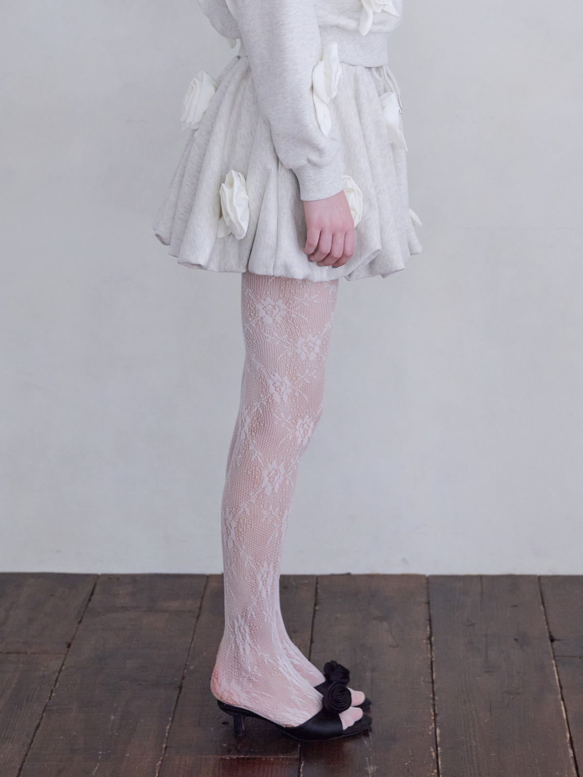 Many rose sweat balloon skirt グレー size:M model:173cm ALINA