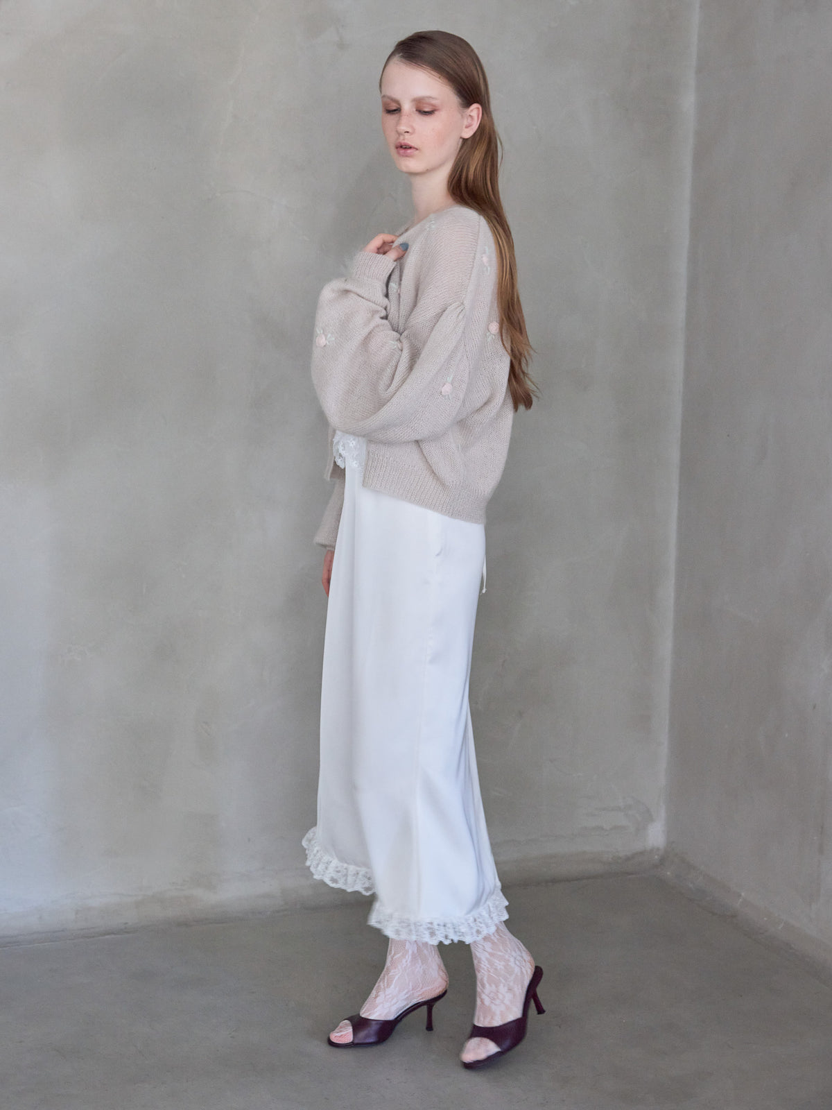 Many rose embroidery cardigan モカ size:M model:173cm ALINA