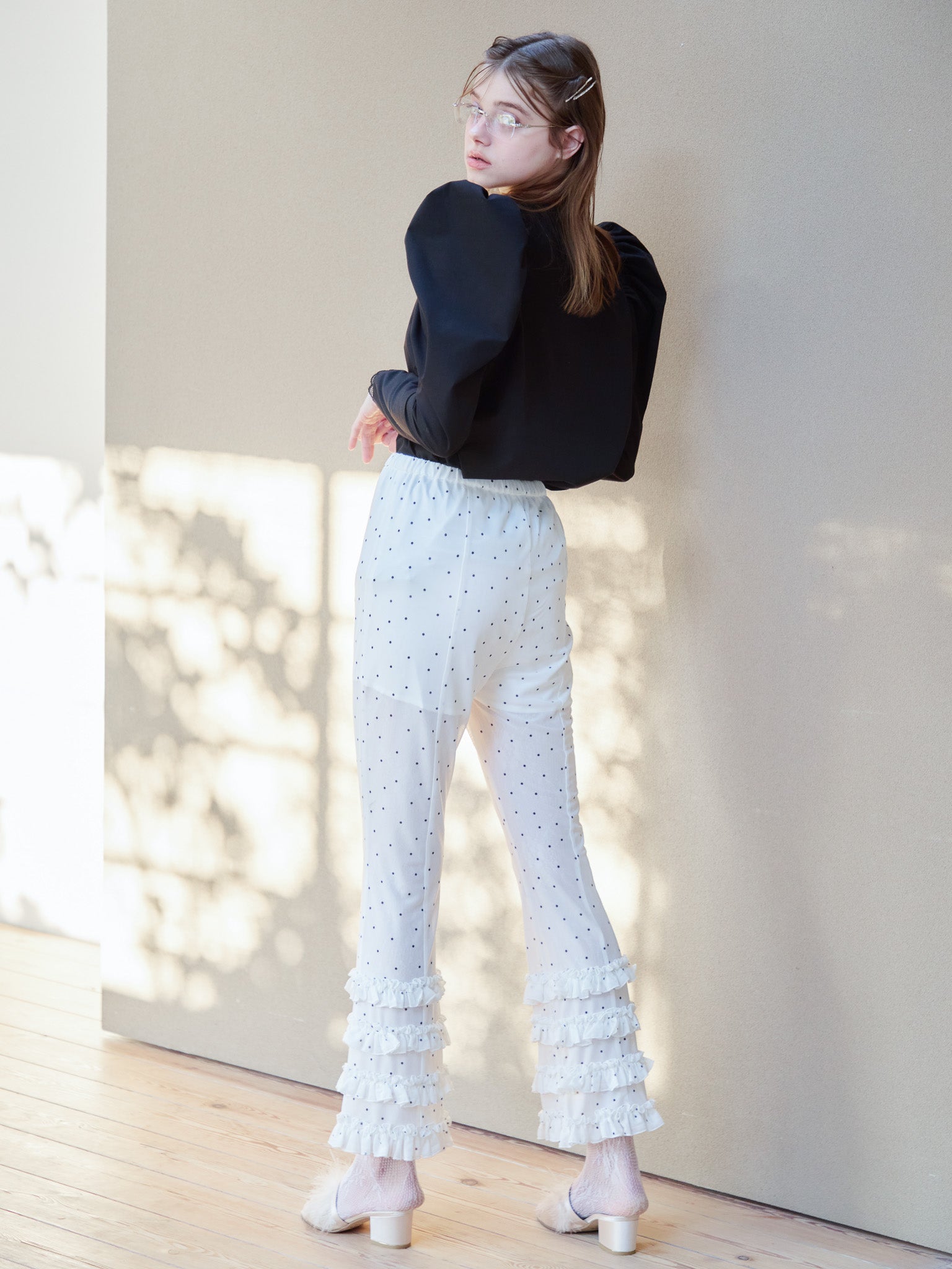 Frill tulle print pants ホワイト size:M model:174cm KATERYNA