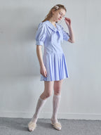 Low waist pleated mini dress ブルー size:M model:171cm ANIUTA