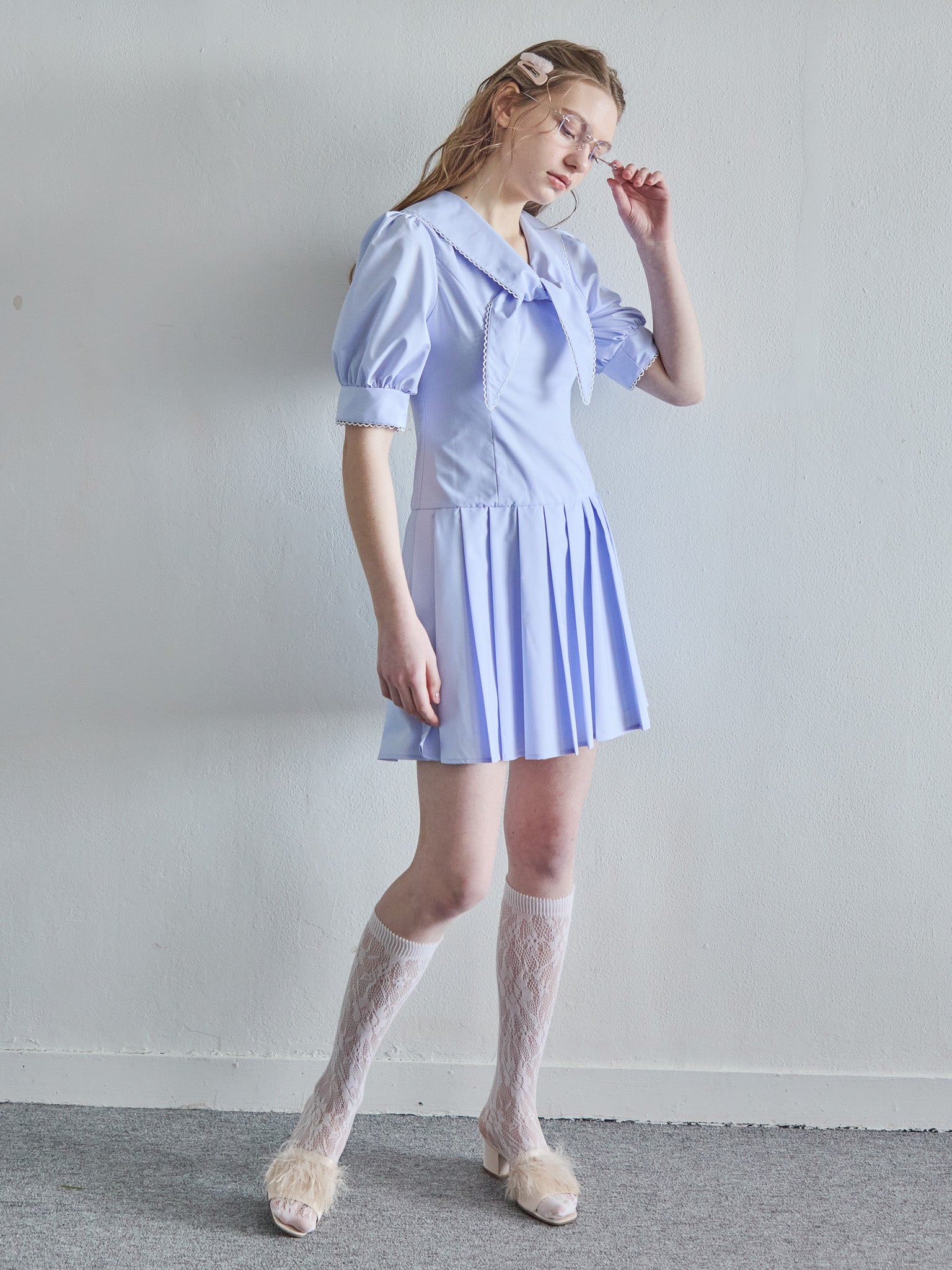 Low waist pleated mini dress ブルー size:M model:171cm ANIUTA