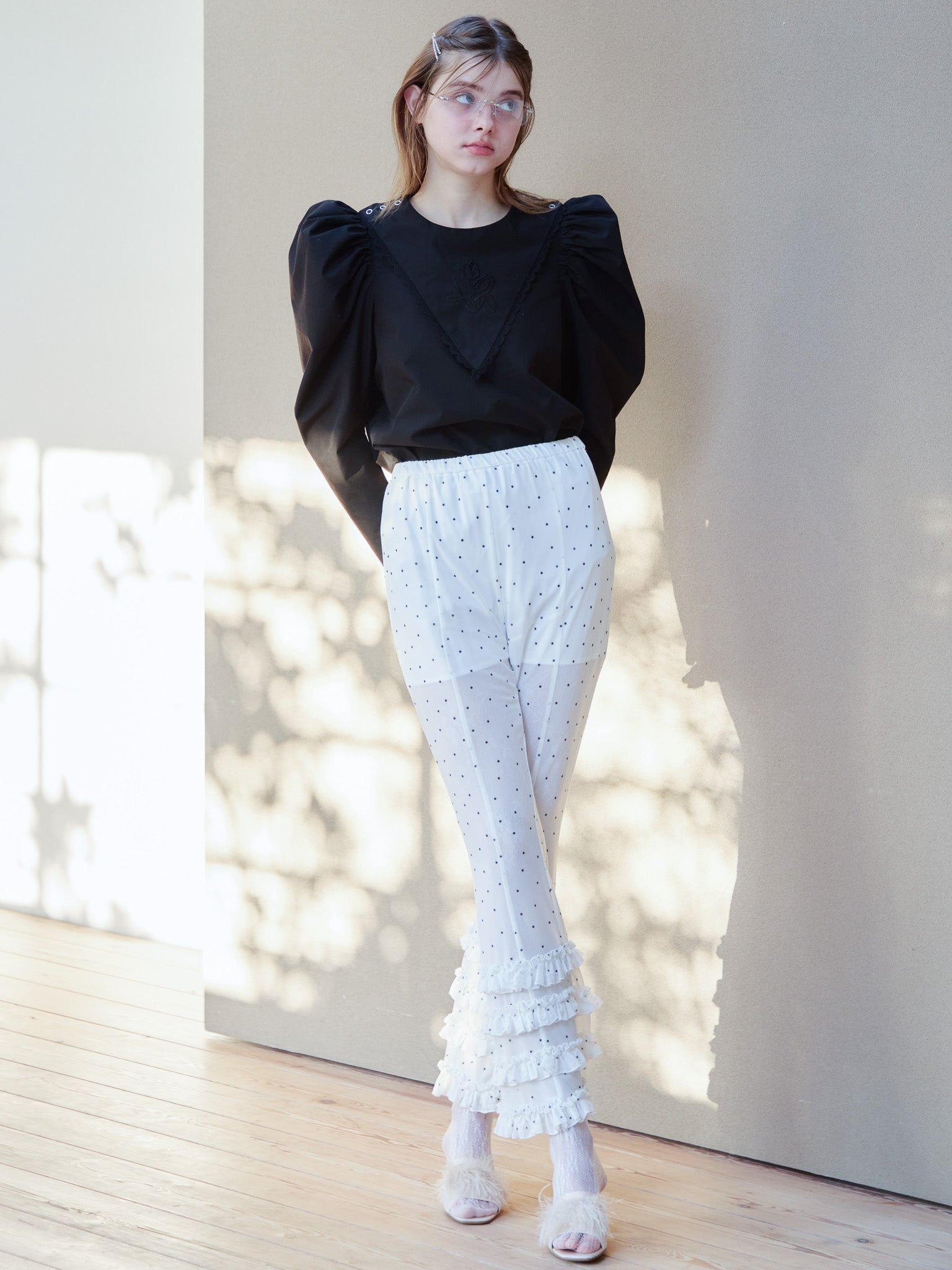 Frill tulle print pants ホワイト size:M model:174cm KATERYNA