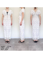 Lace trimming flower dress ピンク