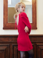 Back open shaggy knit mini dress レッド size:M model:163cm MINAMI