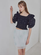 Sheer jacquard off shoulder blouse ネイビー size:M model:175cm MARTA