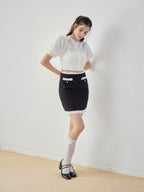 Lace trimming mini skirt ブラック size:M model:172cm GINEVRA