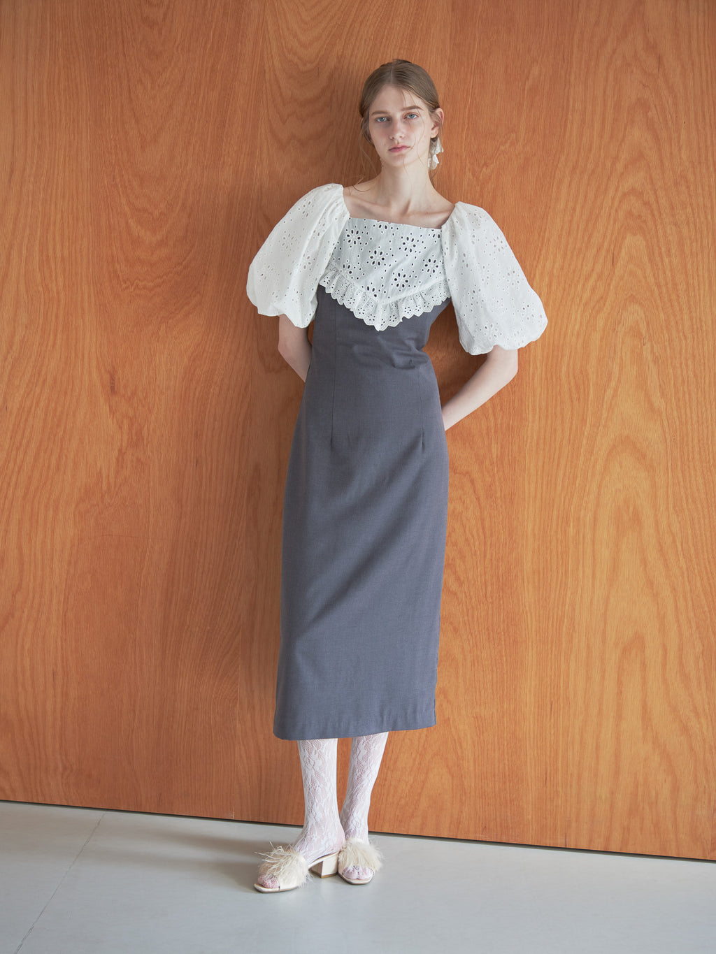 embroidered scarf dress グレー size:M model:174cm LERA