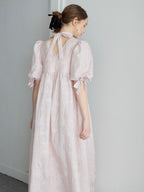 Ribbon jaquard volume dress ピンク size:M model:171cm ANIUTA
