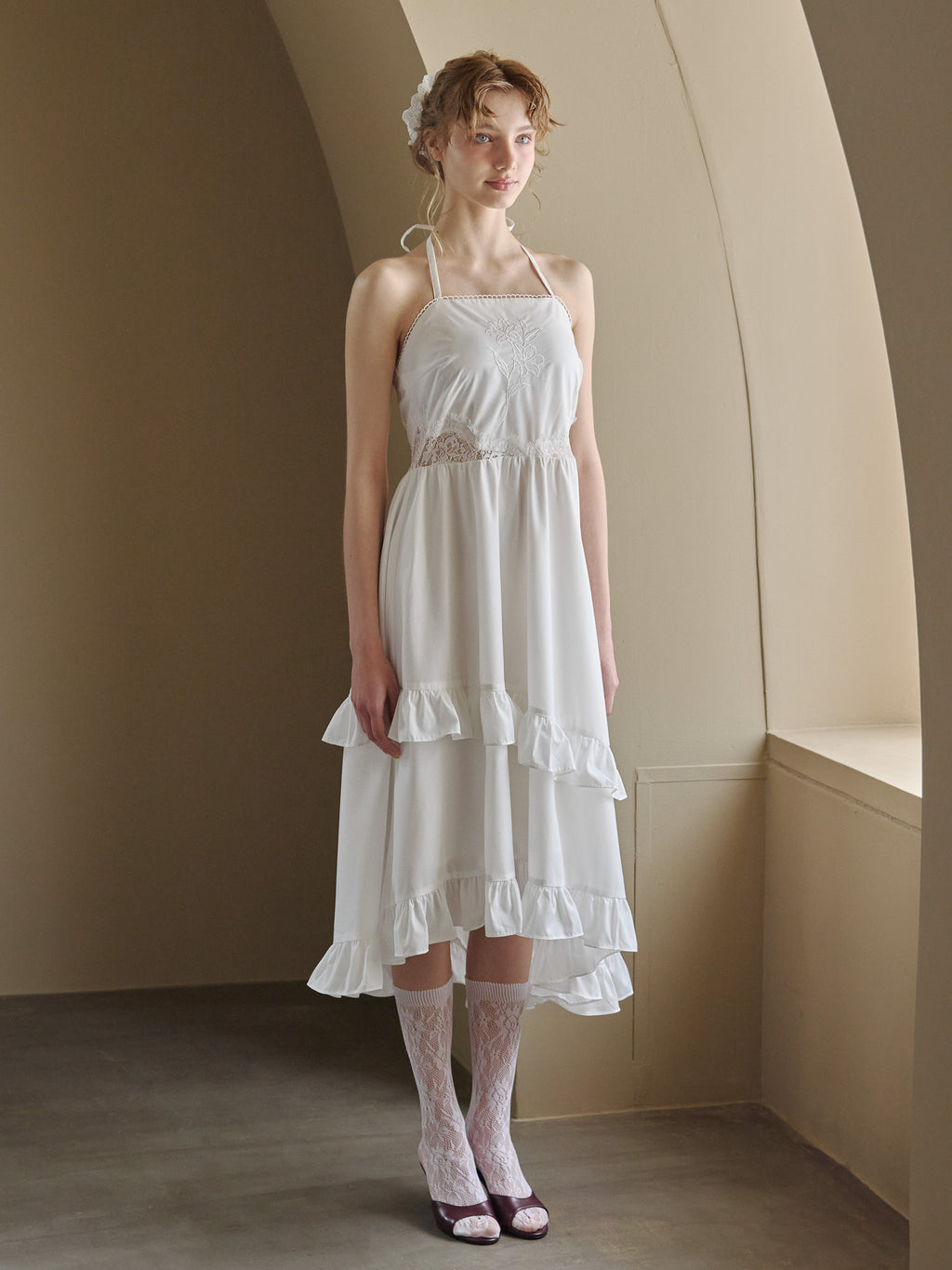 Lily embroidered apron long dress ホワイト size:M model:175cm MARTA