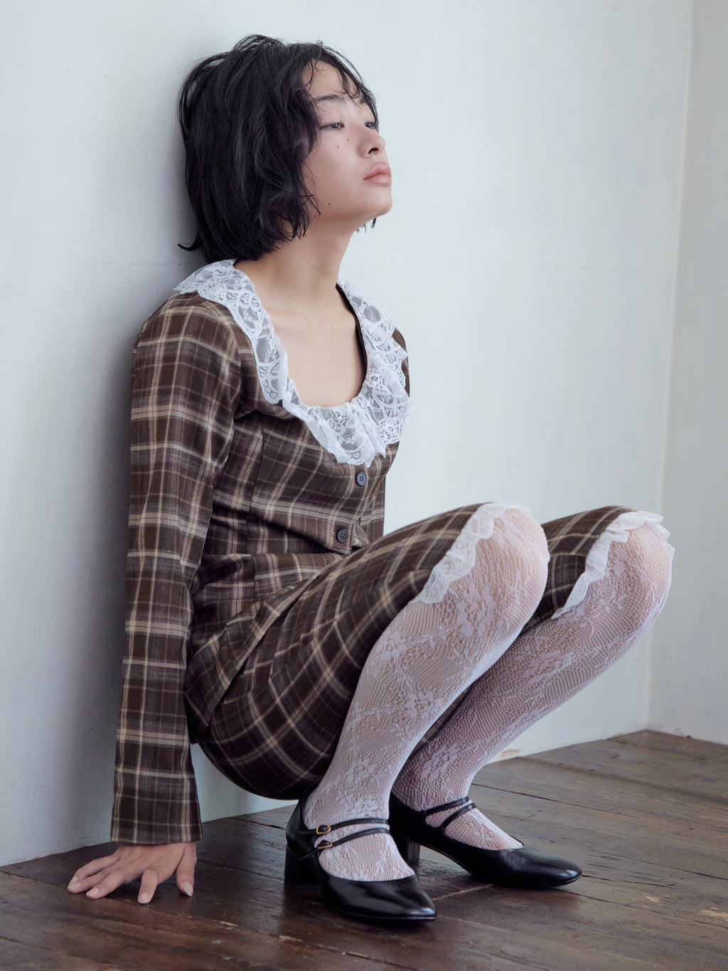 Hem lace sabrina pants ブラウン size:M model:161cm 富樫かなえ