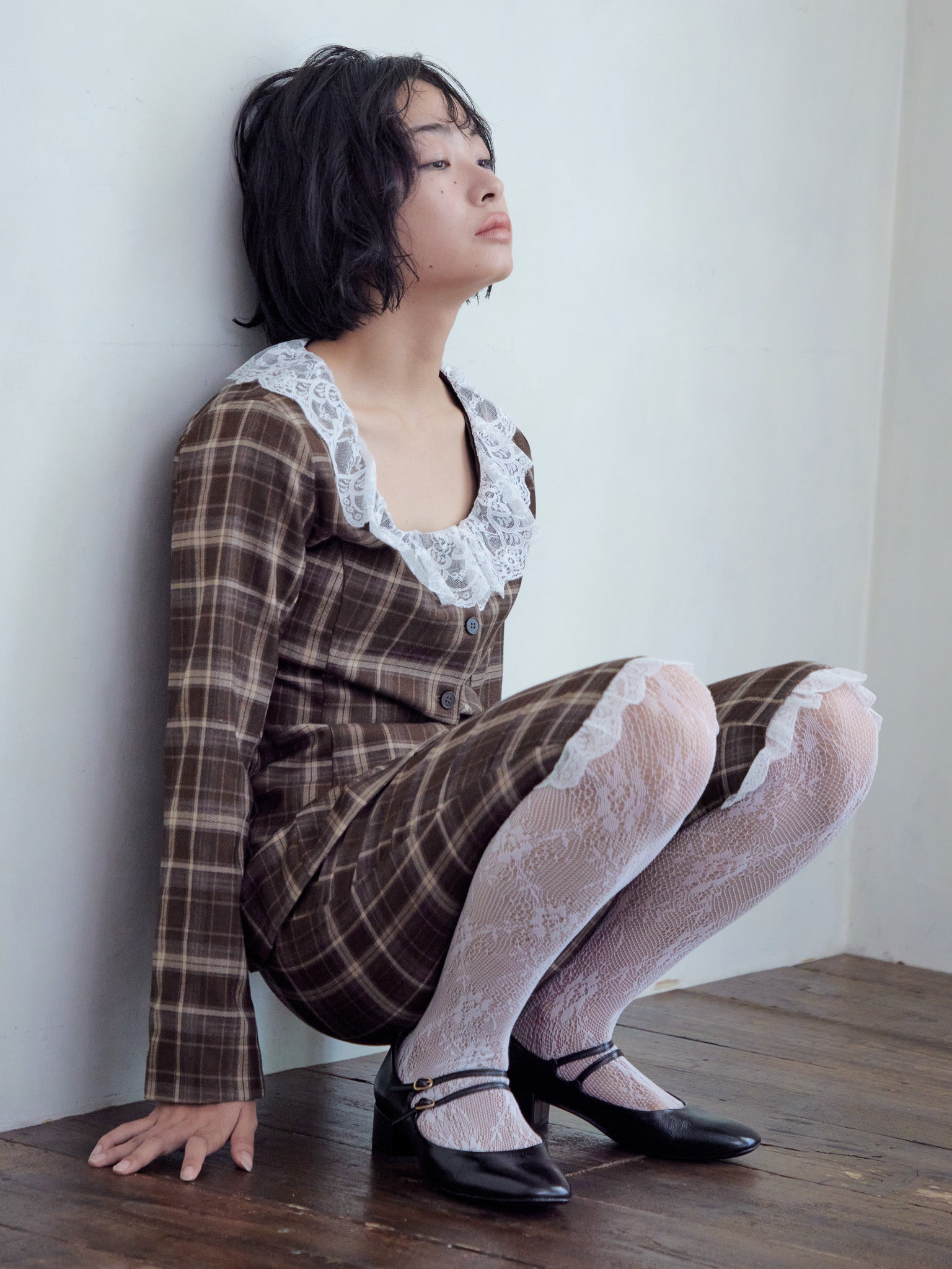 Hem lace sabrina pants ブラウン size:M model:161cm 富樫かなえ