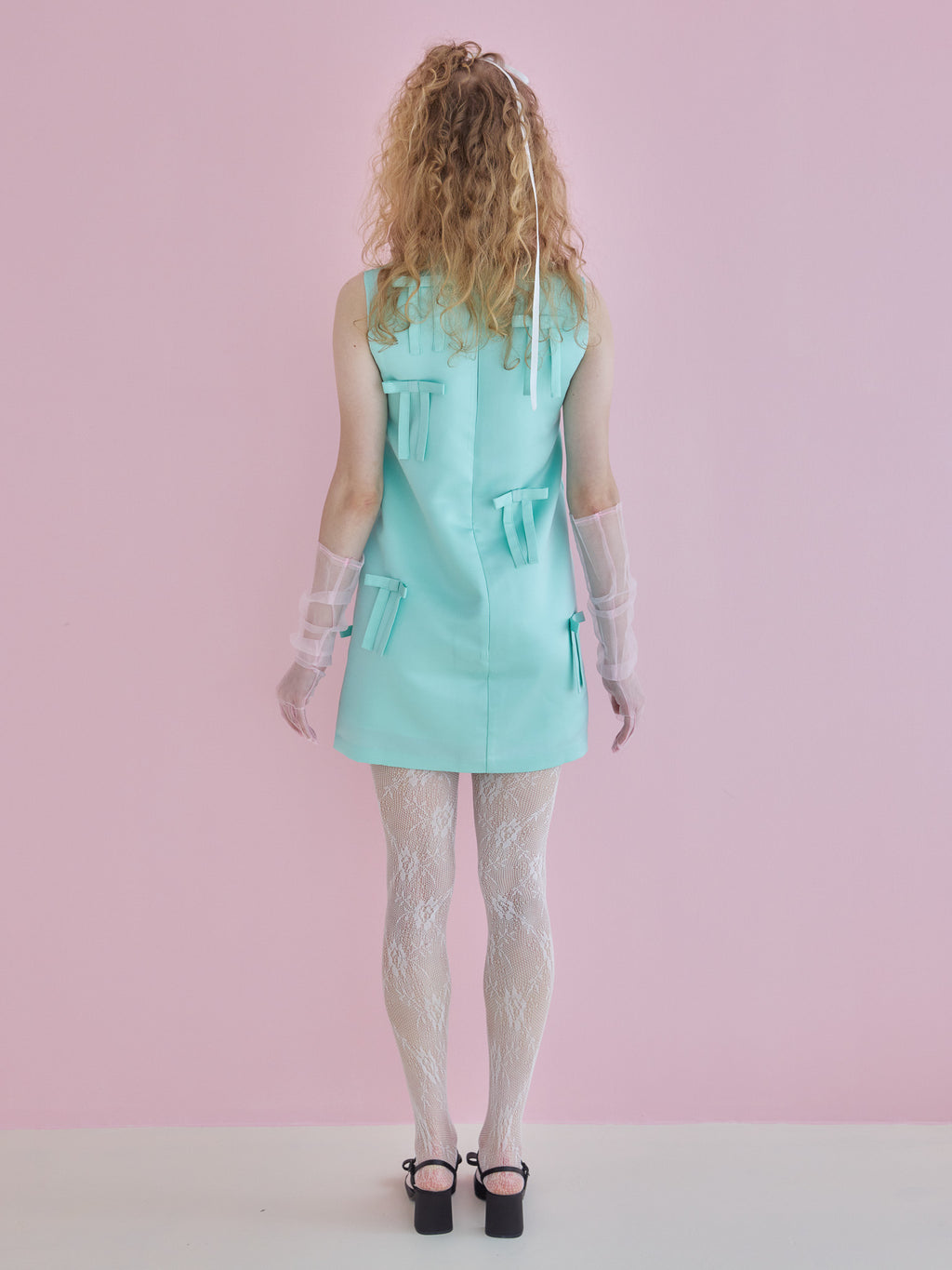 Many ribbon satin mini dress グリーン size:M model:173cm Olesia