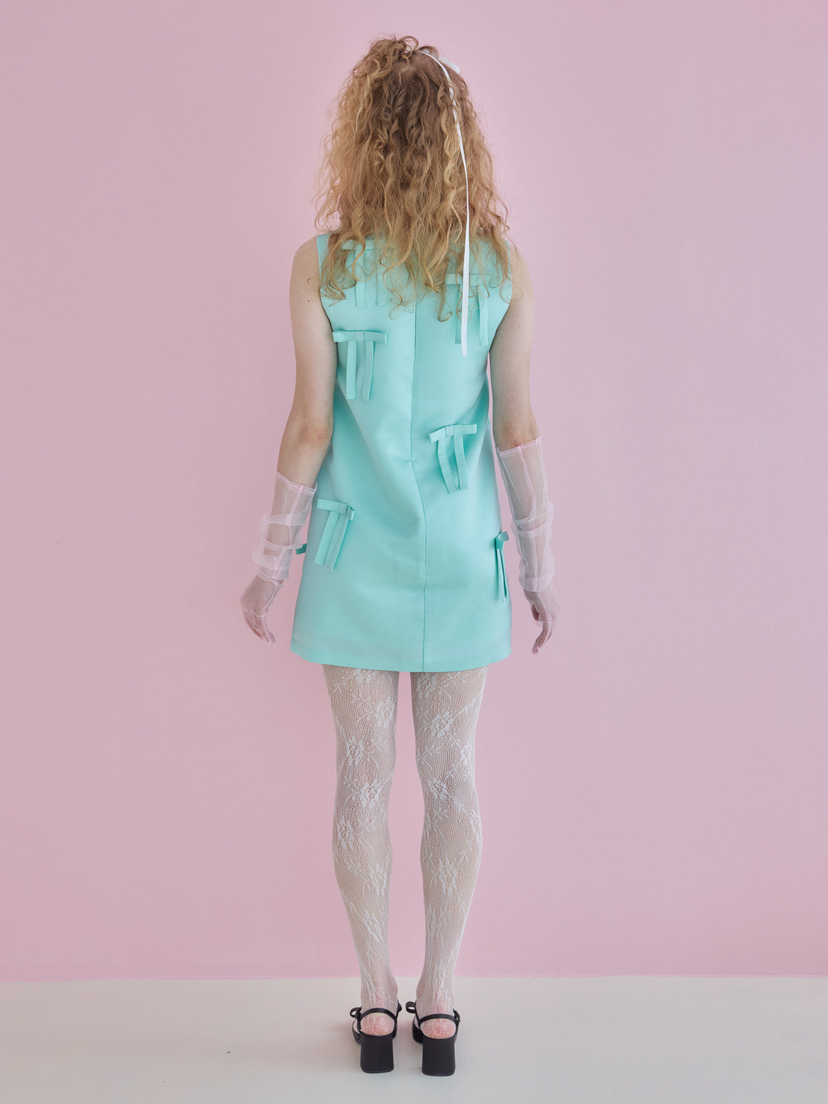 Many ribbon satin mini dress グリーン size:M model:173cm Olesia