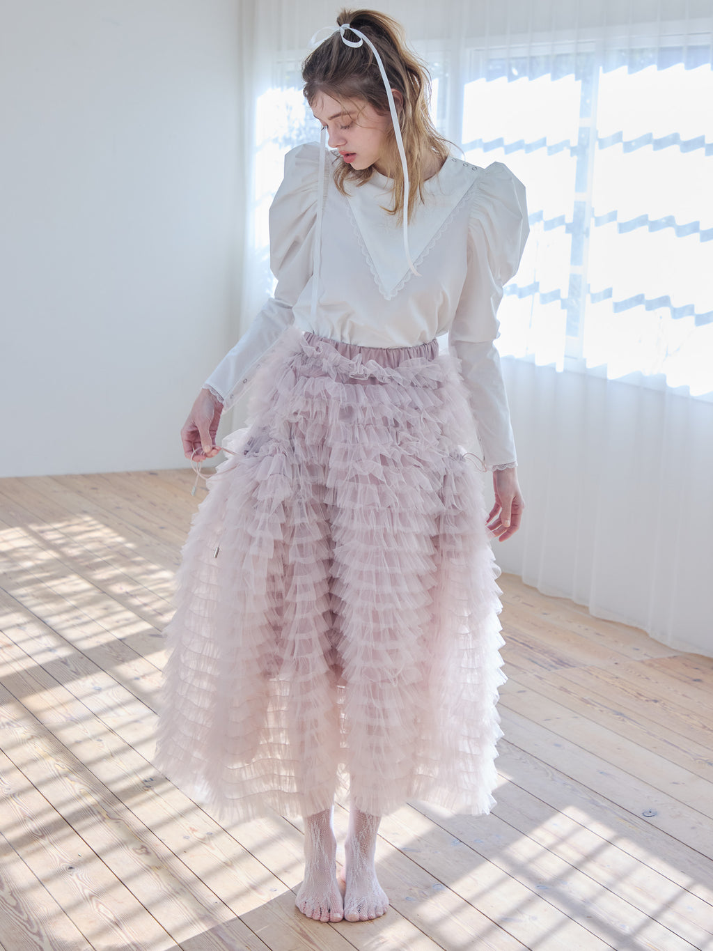Tulle tiered volume skirt ピンク size:M model:174cm KATERYNA
