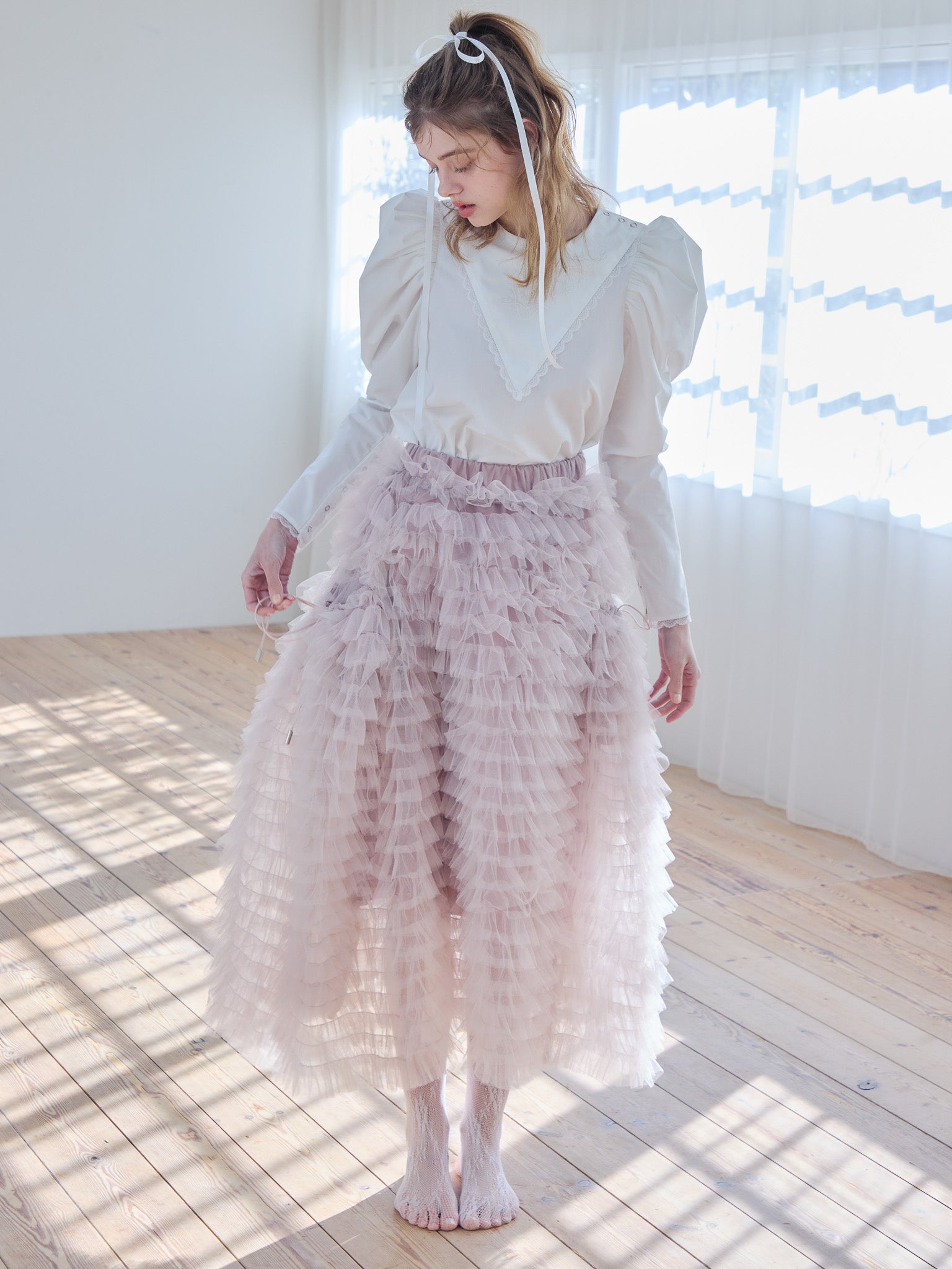 Tulle tiered volume skirt ピンク size:M model:174cm KATERYNA