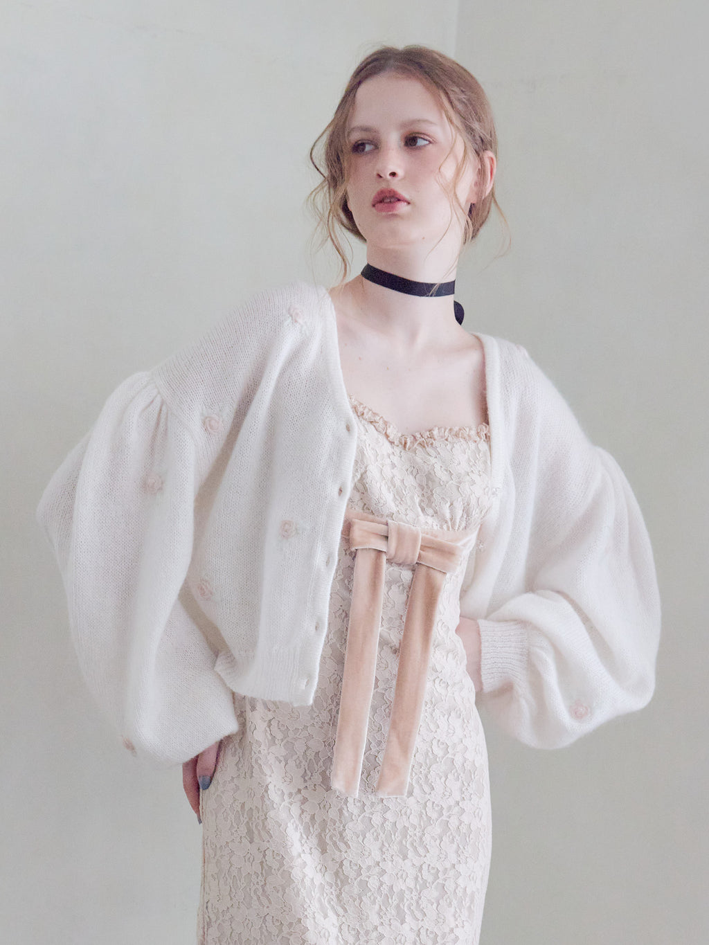 Many rose embroidery cardigan ホワイト size:M model:173cm ALINA