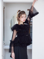 Rose tulle off shoulder blouse ブラック size:M model:174cm KATERYNA