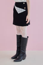 Lace lined mini skirt ブラック size:M model:173cm Olesia
