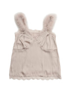 Fur shoulder satin camisole ピンクベージュ