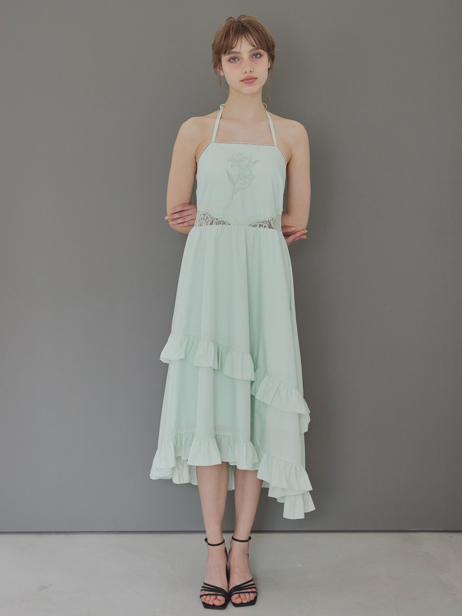 Lily embroidered apron long dress ミント size:M model:175cm MARTA