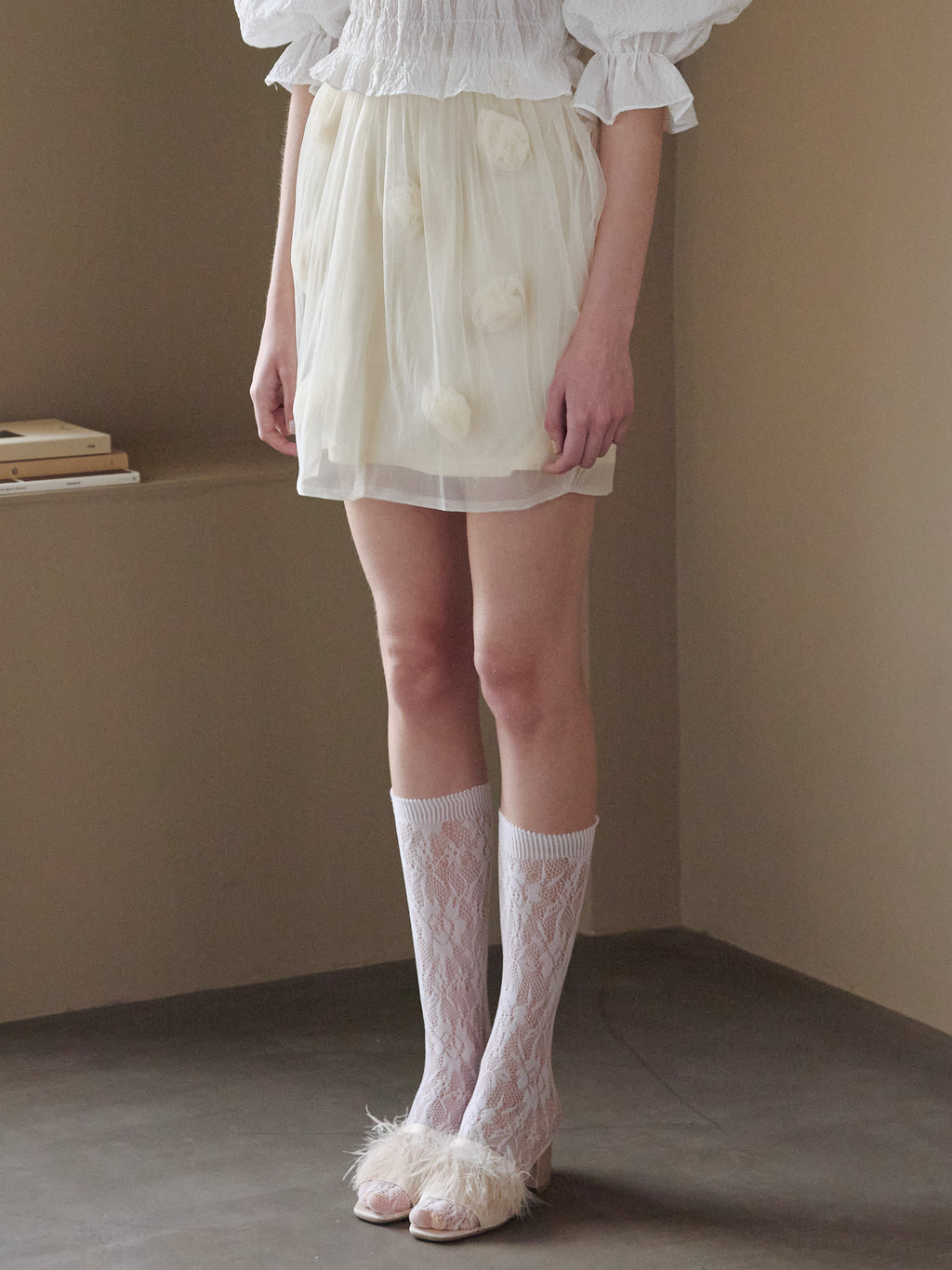 Rose tulle mini skirt イエロー size:M model:175cm MARTA