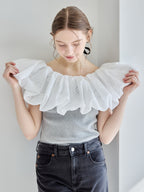 Embroidered balloon collar knit top グレー size:M model:171cm ANIUTA