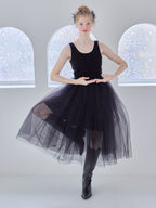 Volume tulle skirt tank dress ブラック size:M model:173cm Olesia
