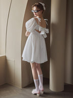Back ribbon embossed volume mini dress ホワイト size:M model:175cm MARTA