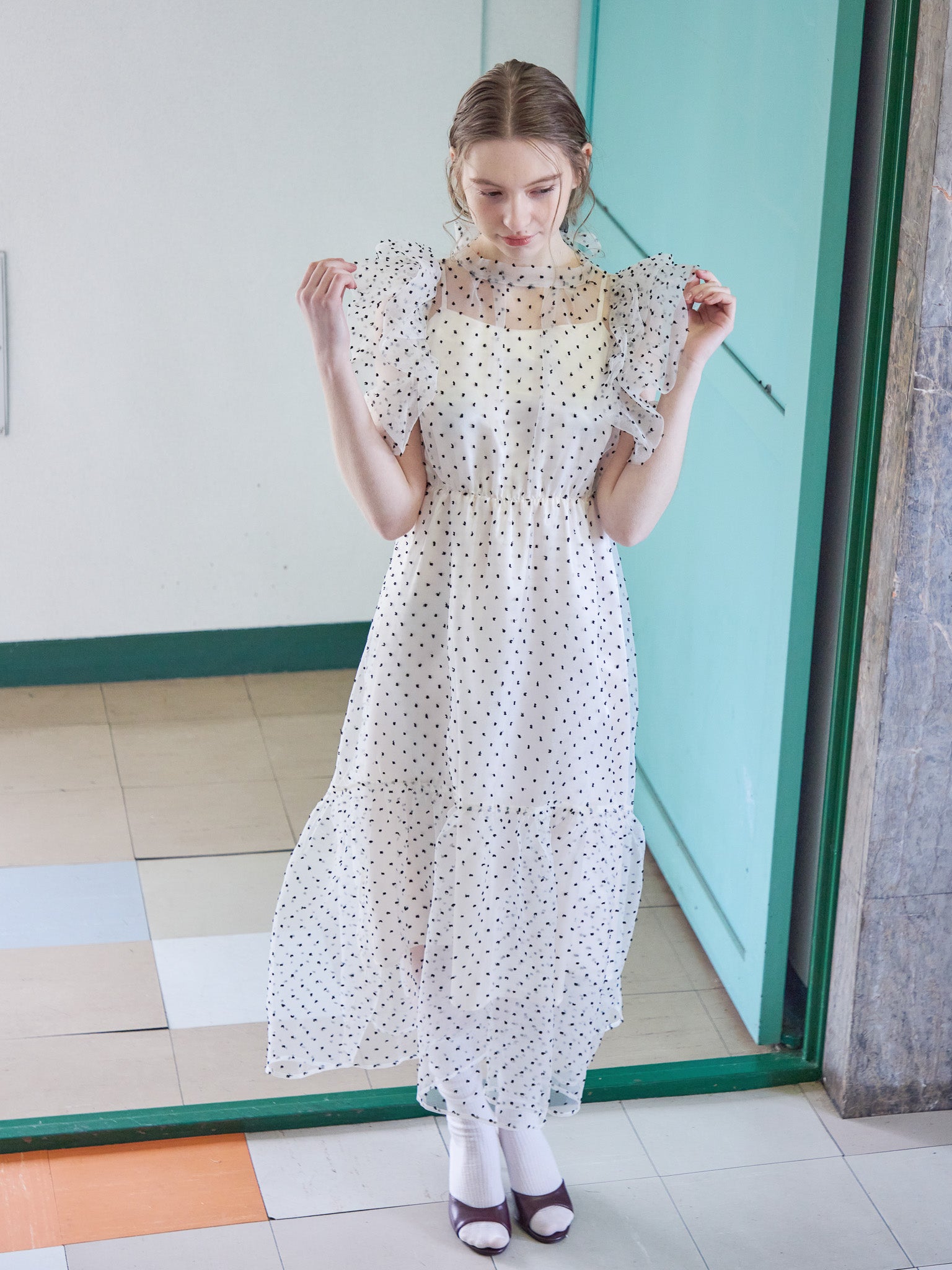 Dot organdy dress ホワイト size:M model:171cm ANIUTA