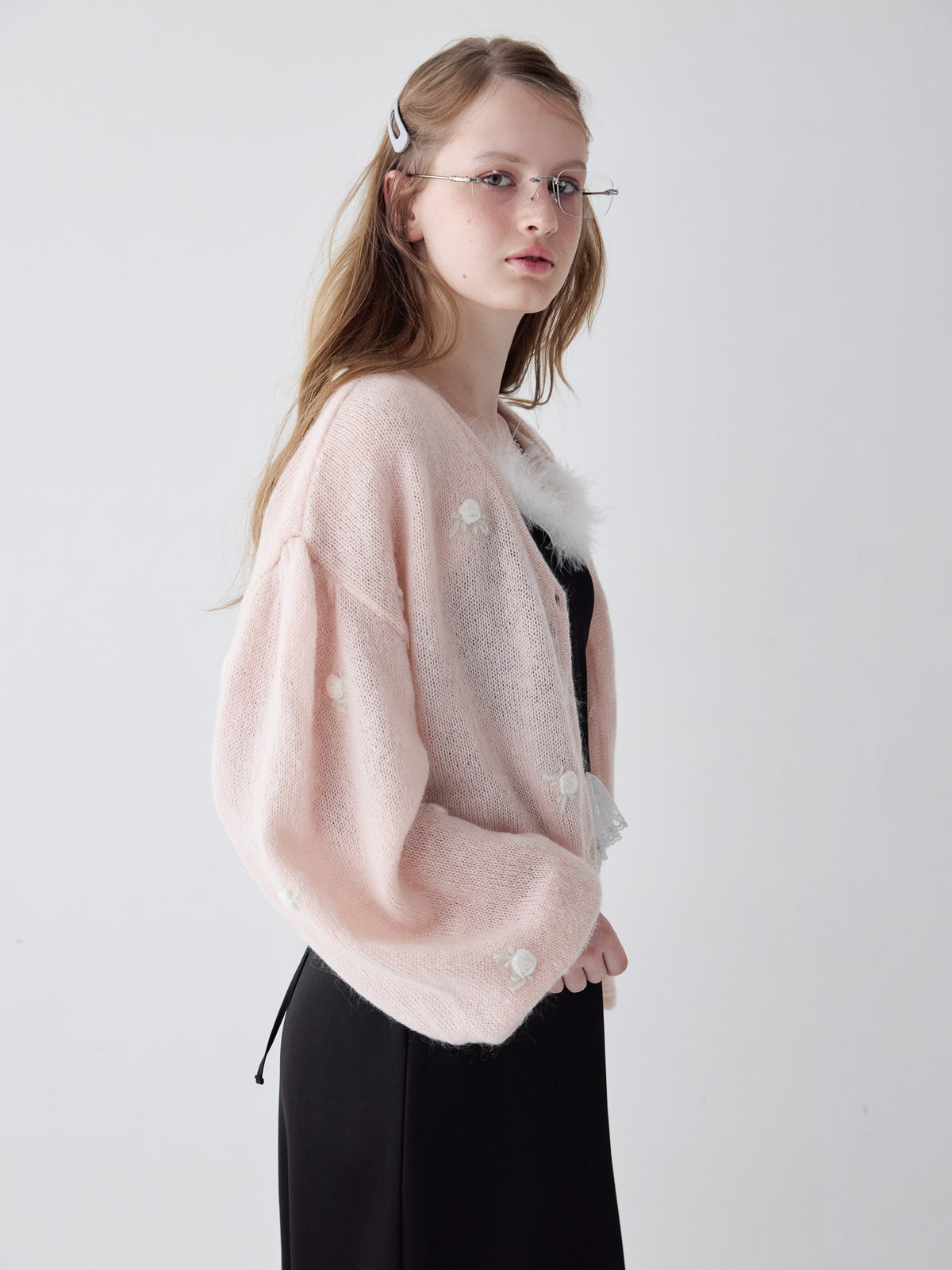 Many rose embroidery cardigan ピンク size:M model:173cm ALINA