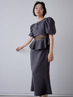Sheer embroidered puff sleeve dress グレー size:M model:161cm 富樫かなえ