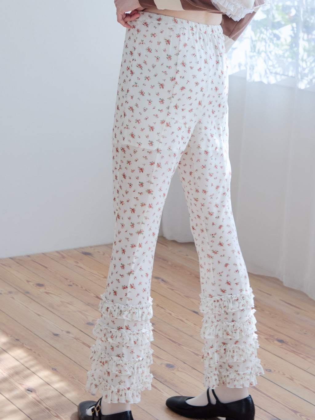 Frill tulle print pants アイボリー size:M model:174cm KATERYNA
