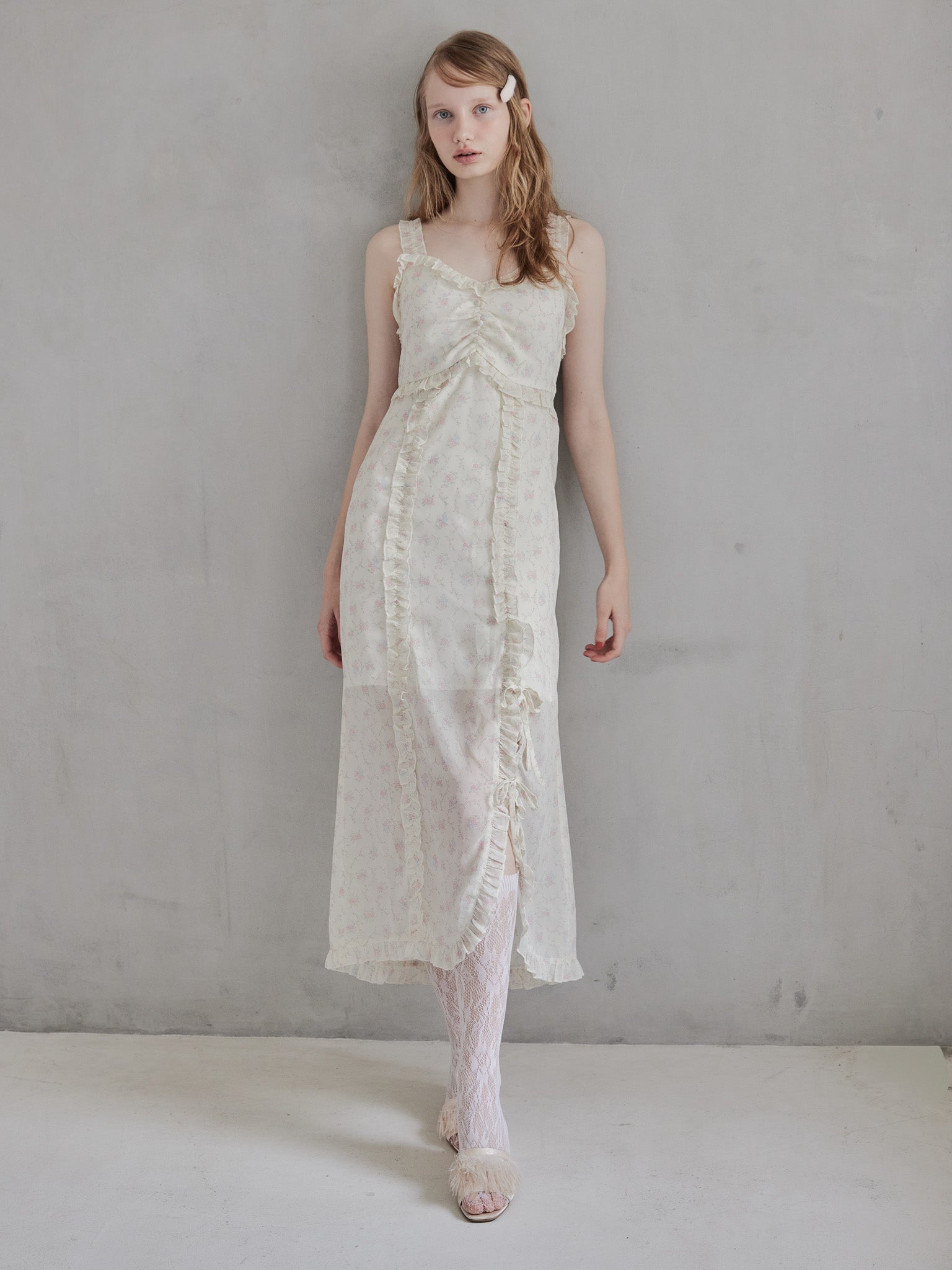 Frill slit cami dress ホワイト size:M model:173cm DASHA.G