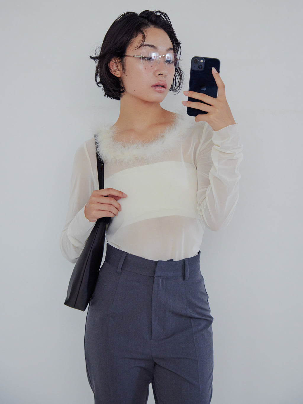 Fur satin bag ブラック size:M model:161cm 富樫かなえ