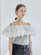 Embroidered balloon collar knit top グレー size:M model:171cm ANIUTA