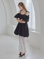 Back ribbon embossed volume mini dress ブラック size:M model:175cm MARTA